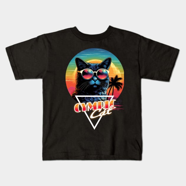 Retro Wave Cymric Cat Miami Shirt Kids T-Shirt by Miami Neon Designs